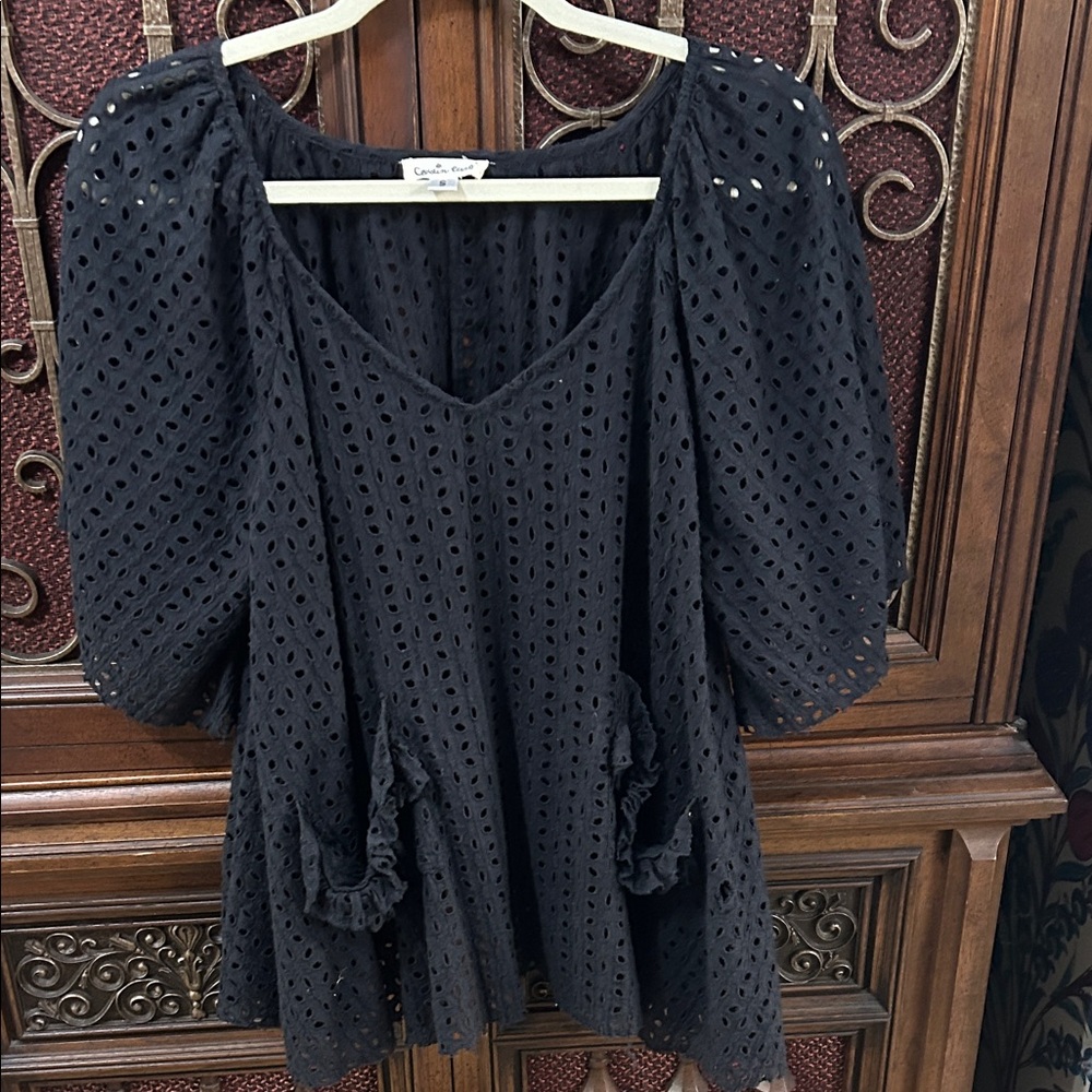 Elegant Black Eyelet Blouse